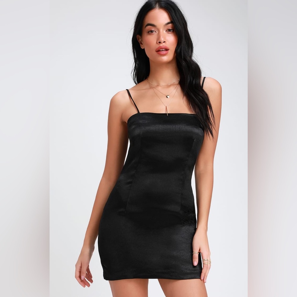 Lulus Simply Sultry Black Satin Mini Dress
